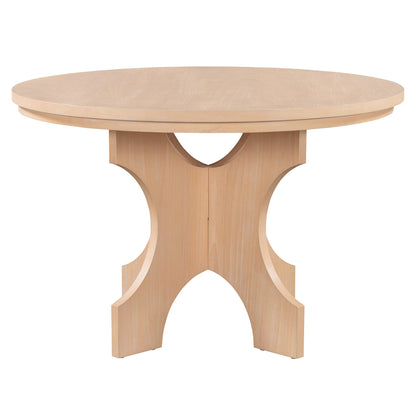 TREXM 5 - piece Rustic Charm Round Dining Set with 3 Upholstered Chairs and Curved Bench for Dining Room, Kitchen and Living Room (Natural) - 1st Choice Furniture Direct