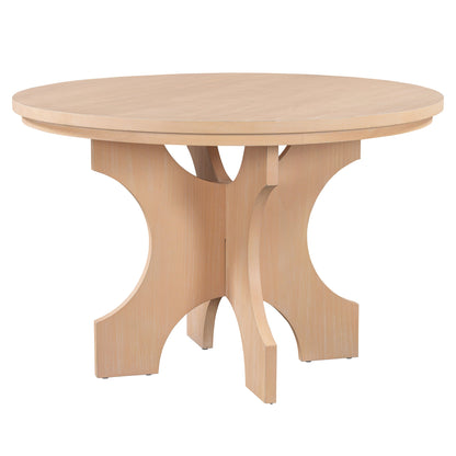 TREXM 5 - piece Rustic Charm Round Dining Set with 3 Upholstered Chairs and Curved Bench for Dining Room, Kitchen and Living Room (Natural) - 1st Choice Furniture Direct