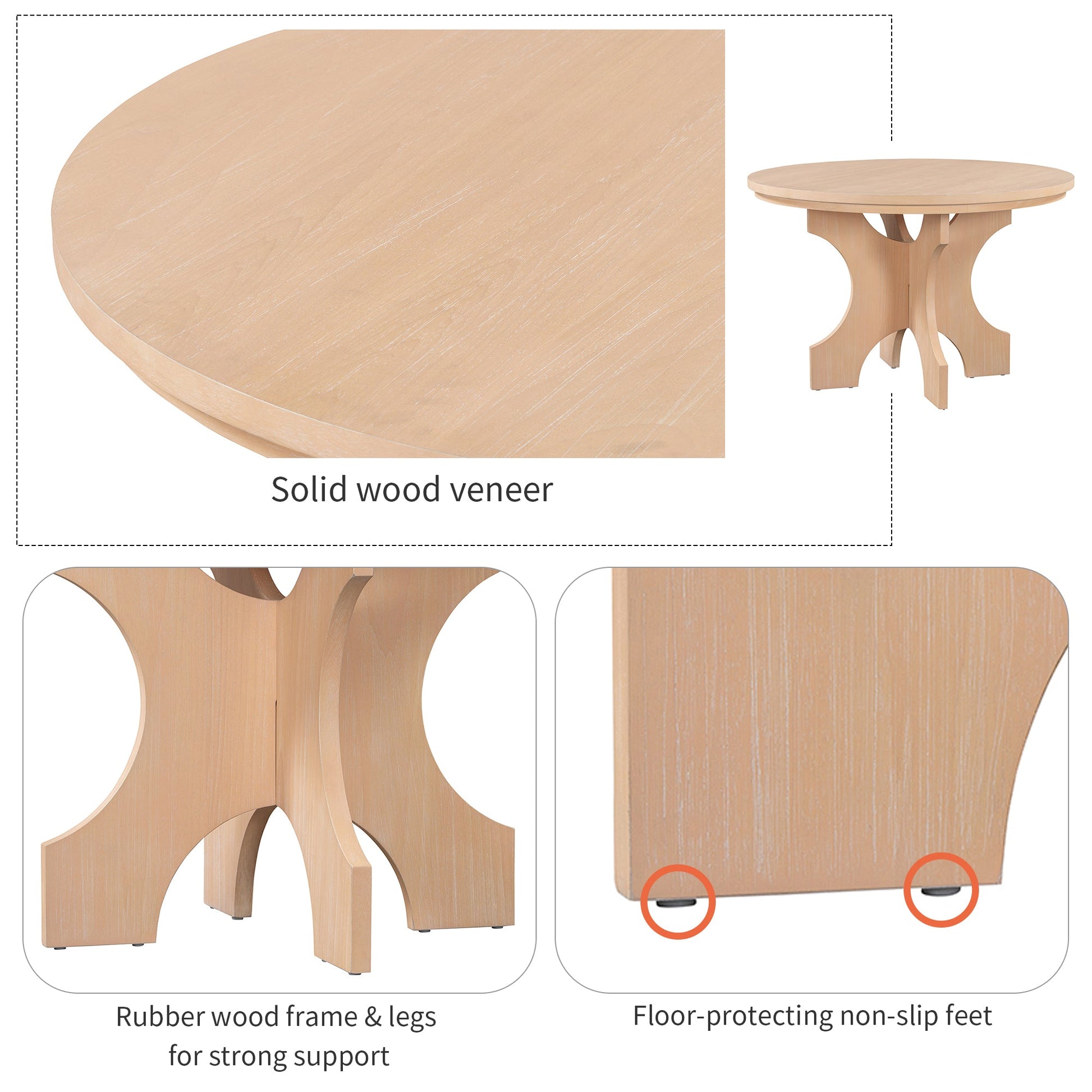 TREXM 5 - piece Rustic Charm Round Dining Set with 3 Upholstered Chairs and Curved Bench for Dining Room, Kitchen and Living Room (Natural) - 1st Choice Furniture Direct