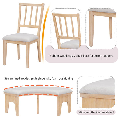 TREXM 5 - piece Rustic Charm Round Dining Set with 3 Upholstered Chairs and Curved Bench for Dining Room, Kitchen and Living Room (Natural) - 1st Choice Furniture Direct