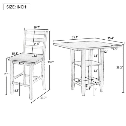 TREXM 5 - Piece Wooden Counter Height Dining Set with Padded Chairs, Storage Shelving, Gray Finish - 1st Choice Furniture Direct