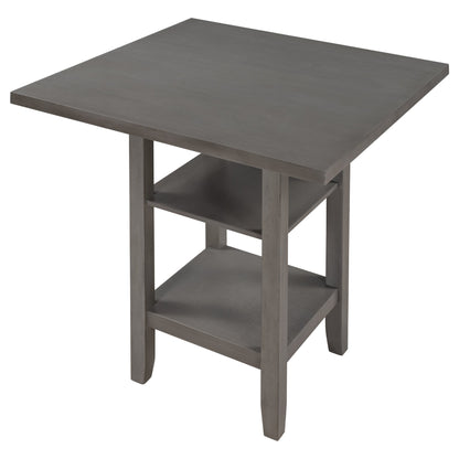 TREXM 5 - Piece Wooden Counter Height Dining Set with Padded Chairs, Storage Shelving, Gray Finish - 1st Choice Furniture Direct