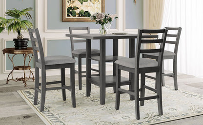 TREXM 5 - Piece Wooden Counter Height Dining Set with Padded Chairs, Storage Shelving, Gray Finish - 1st Choice Furniture Direct
