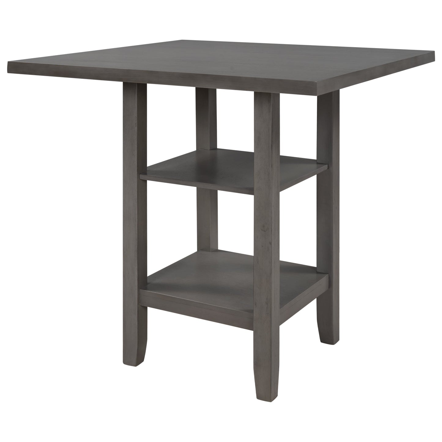 TREXM 5 - Piece Wooden Counter Height Dining Set with Padded Chairs, Storage Shelving, Gray Finish - 1st Choice Furniture Direct