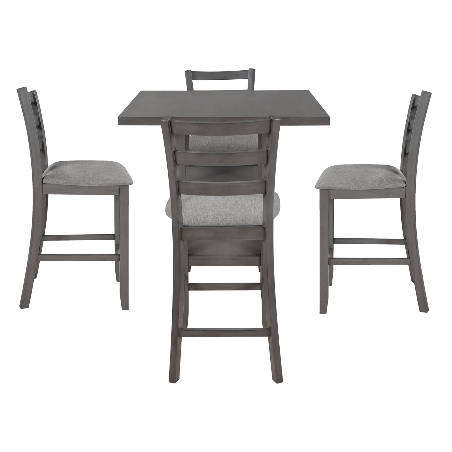 TREXM 5 - Piece Wooden Counter Height Dining Set with Padded Chairs, Storage Shelving, Gray Finish - 1st Choice Furniture Direct