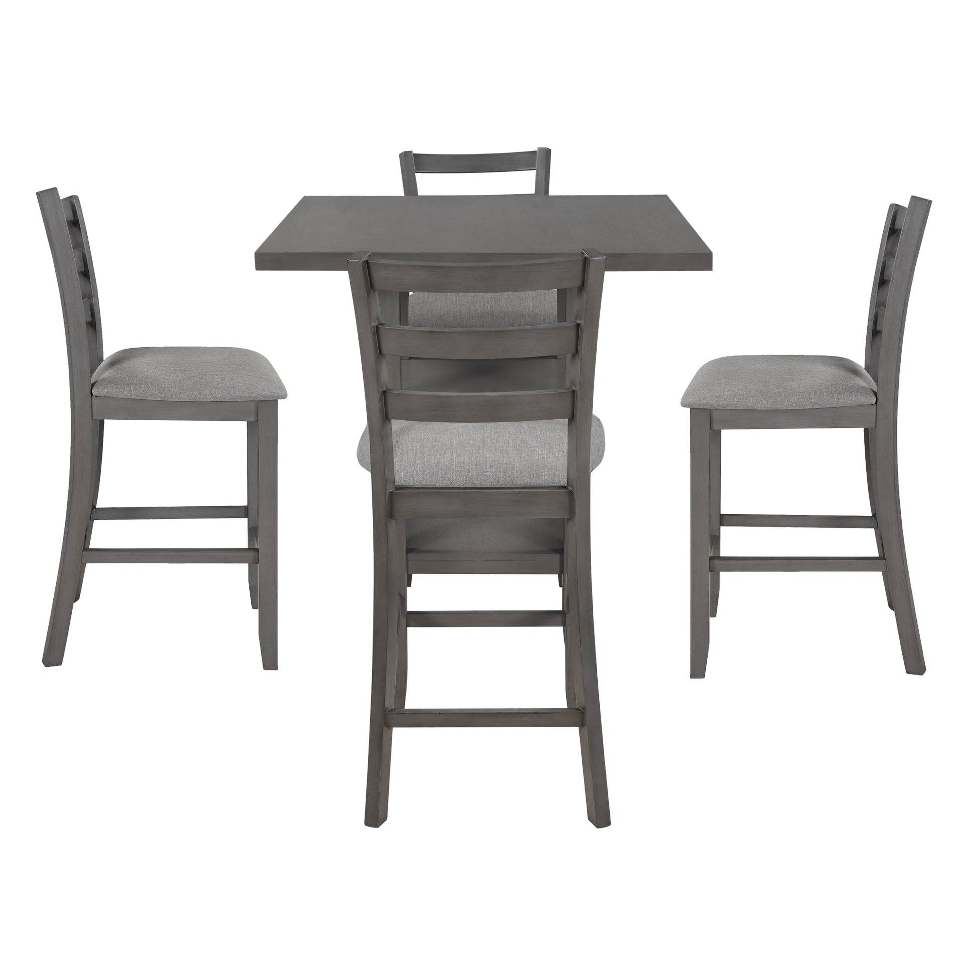 TREXM 5 - Piece Wooden Counter Height Dining Set with Padded Chairs, Storage Shelving, Gray Finish - 1st Choice Furniture Direct