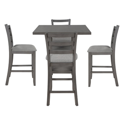 TREXM 5 - Piece Wooden Counter Height Dining Set with Padded Chairs, Storage Shelving, Gray Finish - 1st Choice Furniture Direct