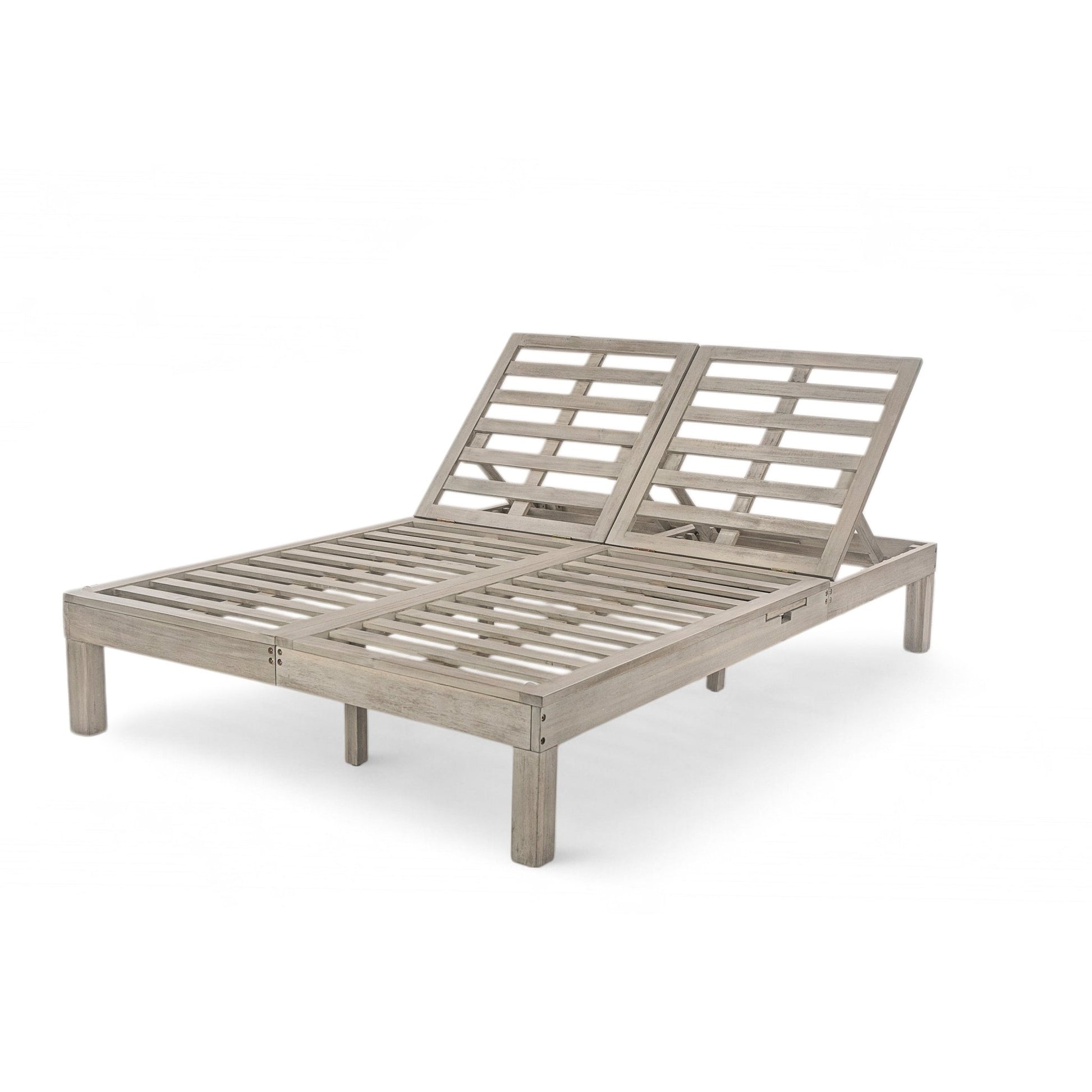 TREXM 5 - Position Adjustable Backrest Double Chaise Lounge Outdoor, Outdoor Chaise Lounge with Cushion and Folding Side Trays for 2 People, Patio Double Chaise Lounge for Poolside Garden, Gray - 1st Choice Furniture Direct