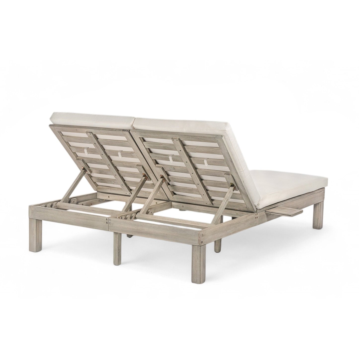 TREXM 5 - Position Adjustable Backrest Double Chaise Lounge Outdoor, Outdoor Chaise Lounge with Cushion and Folding Side Trays for 2 People, Patio Double Chaise Lounge for Poolside Garden, Gray - 1st Choice Furniture Direct