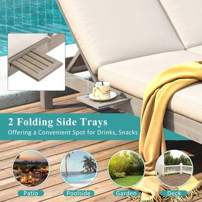TREXM 5 - Position Adjustable Backrest Double Chaise Lounge Outdoor, Outdoor Chaise Lounge with Cushion and Folding Side Trays for 2 People, Patio Double Chaise Lounge for Poolside Garden, Gray - 1st Choice Furniture Direct