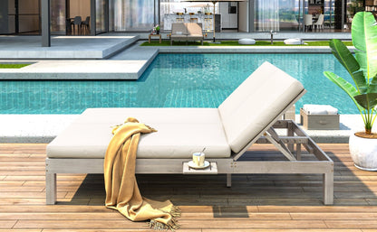 TREXM 5 - Position Adjustable Backrest Double Chaise Lounge Outdoor, Outdoor Chaise Lounge with Cushion and Folding Side Trays for 2 People, Patio Double Chaise Lounge for Poolside Garden, Gray - 1st Choice Furniture Direct