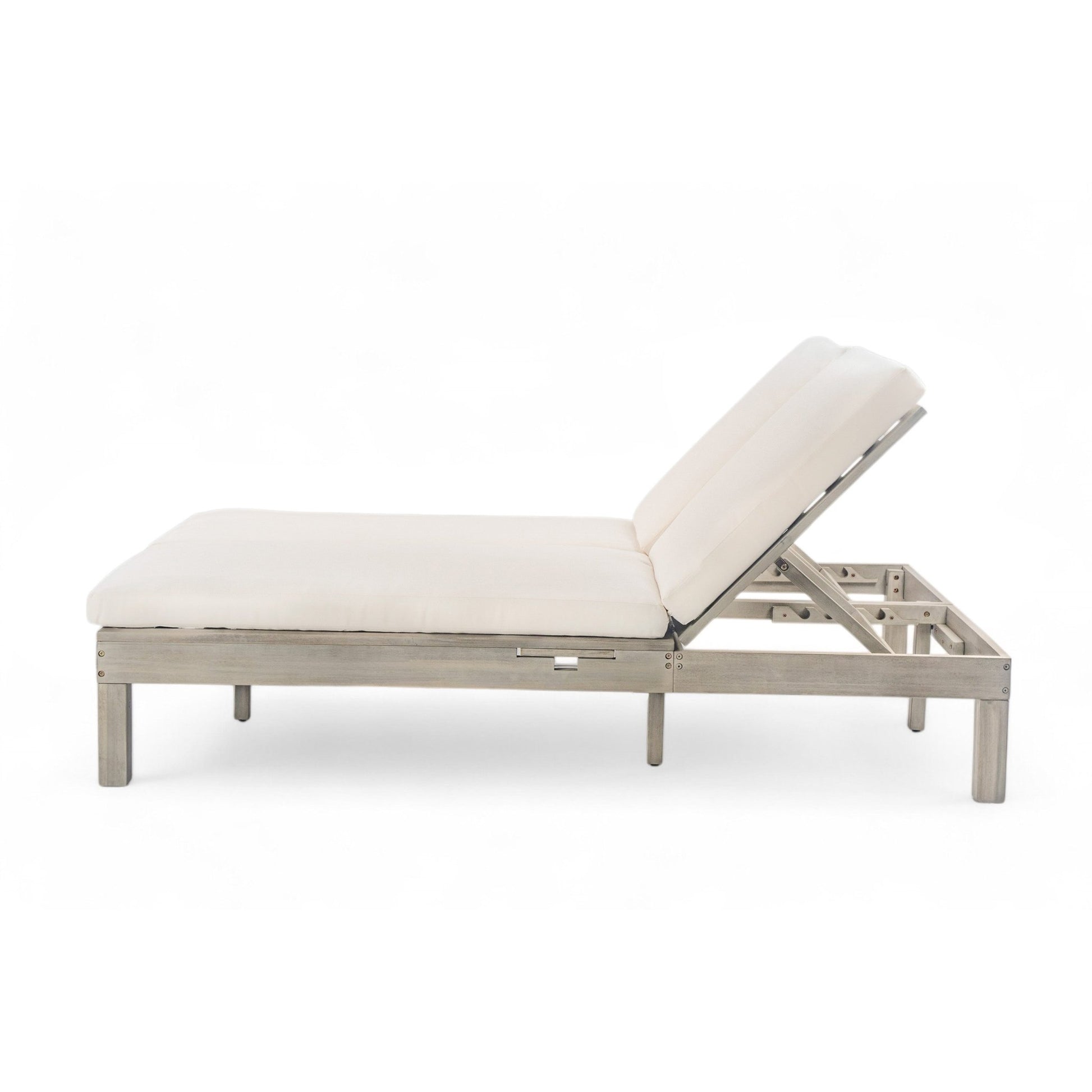 TREXM 5 - Position Adjustable Backrest Double Chaise Lounge Outdoor, Outdoor Chaise Lounge with Cushion and Folding Side Trays for 2 People, Patio Double Chaise Lounge for Poolside Garden, Gray - 1st Choice Furniture Direct