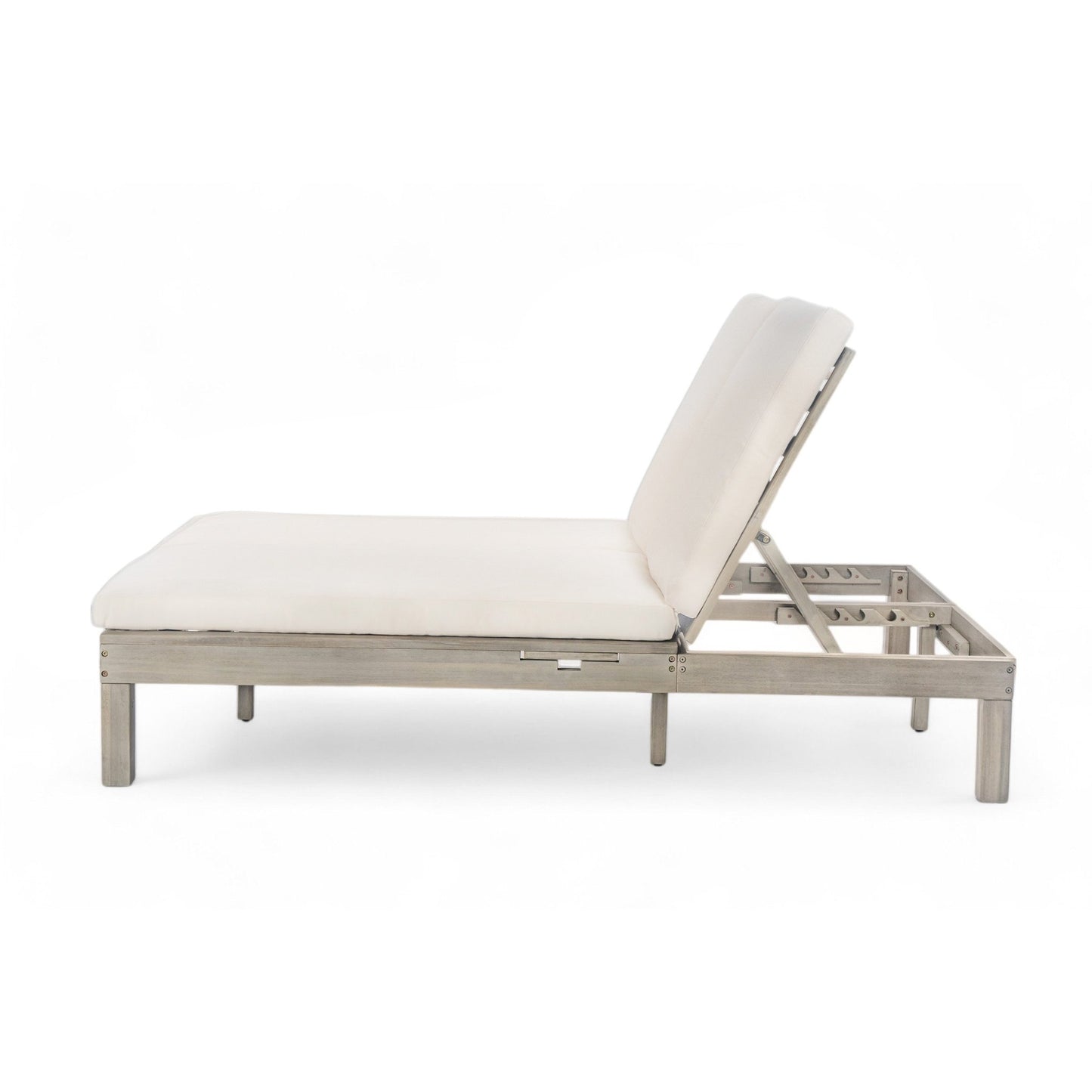 TREXM 5 - Position Adjustable Backrest Double Chaise Lounge Outdoor, Outdoor Chaise Lounge with Cushion and Folding Side Trays for 2 People, Patio Double Chaise Lounge for Poolside Garden, Gray - 1st Choice Furniture Direct