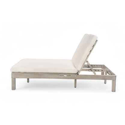 TREXM 5 - Position Adjustable Backrest Double Chaise Lounge Outdoor, Outdoor Chaise Lounge with Cushion and Folding Side Trays for 2 People, Patio Double Chaise Lounge for Poolside Garden, Gray - 1st Choice Furniture Direct