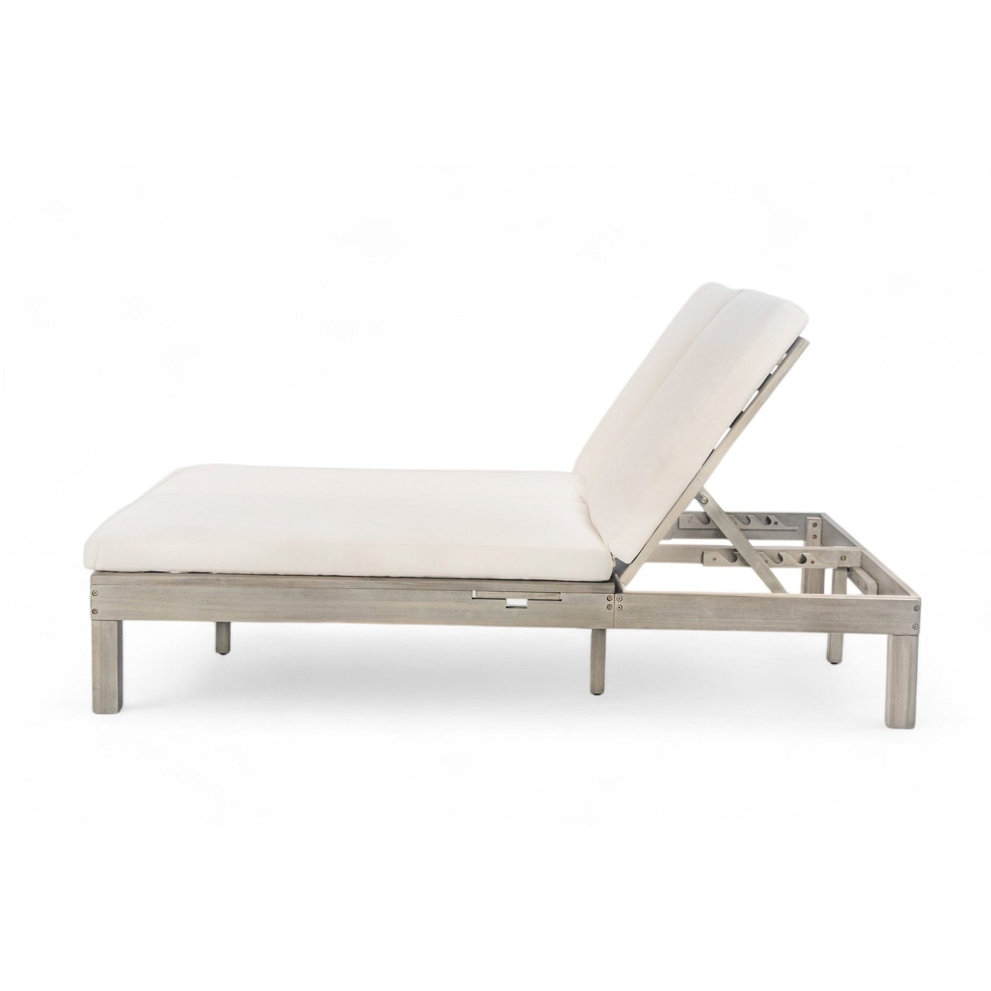 TREXM 5 - Position Adjustable Backrest Double Chaise Lounge Outdoor, Outdoor Chaise Lounge with Cushion and Folding Side Trays for 2 People, Patio Double Chaise Lounge for Poolside Garden, Gray - 1st Choice Furniture Direct