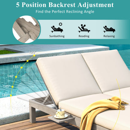 TREXM 5 - Position Adjustable Backrest Double Chaise Lounge Outdoor, Outdoor Chaise Lounge with Cushion and Folding Side Trays for 2 People, Patio Double Chaise Lounge for Poolside Garden, Gray - 1st Choice Furniture Direct