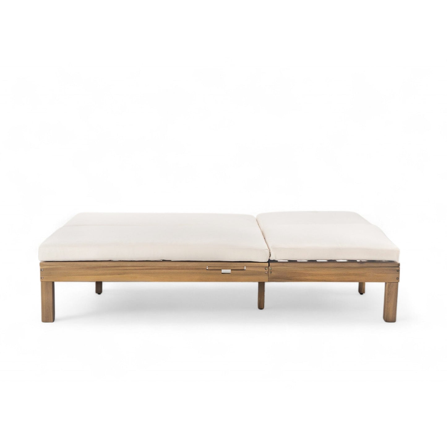 TREXM 5 - Position Adjustable Backrest Double Chaise Lounge Outdoor, Outdoor Chaise Lounge with Cushion and Folding Side Trays for 2 People, Patio Double Chaise Lounge for Poolside Garden, Light Teak - 1st Choice Furniture Direct