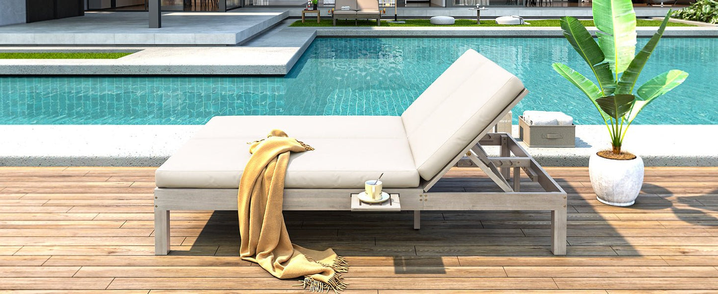 TREXM 5 - Position Adjustable Backrest Double Chaise Lounge Outdoor, Outdoor Chaise Lounge with Cushion and Folding Side Trays for 2 People, Patio Double Chaise Lounge for Poolside Garden, Gray - 1st Choice Furniture Direct