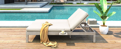 TREXM 5 - Position Adjustable Backrest Double Chaise Lounge Outdoor, Outdoor Chaise Lounge with Cushion and Folding Side Trays for 2 People, Patio Double Chaise Lounge for Poolside Garden, Gray - 1st Choice Furniture Direct
