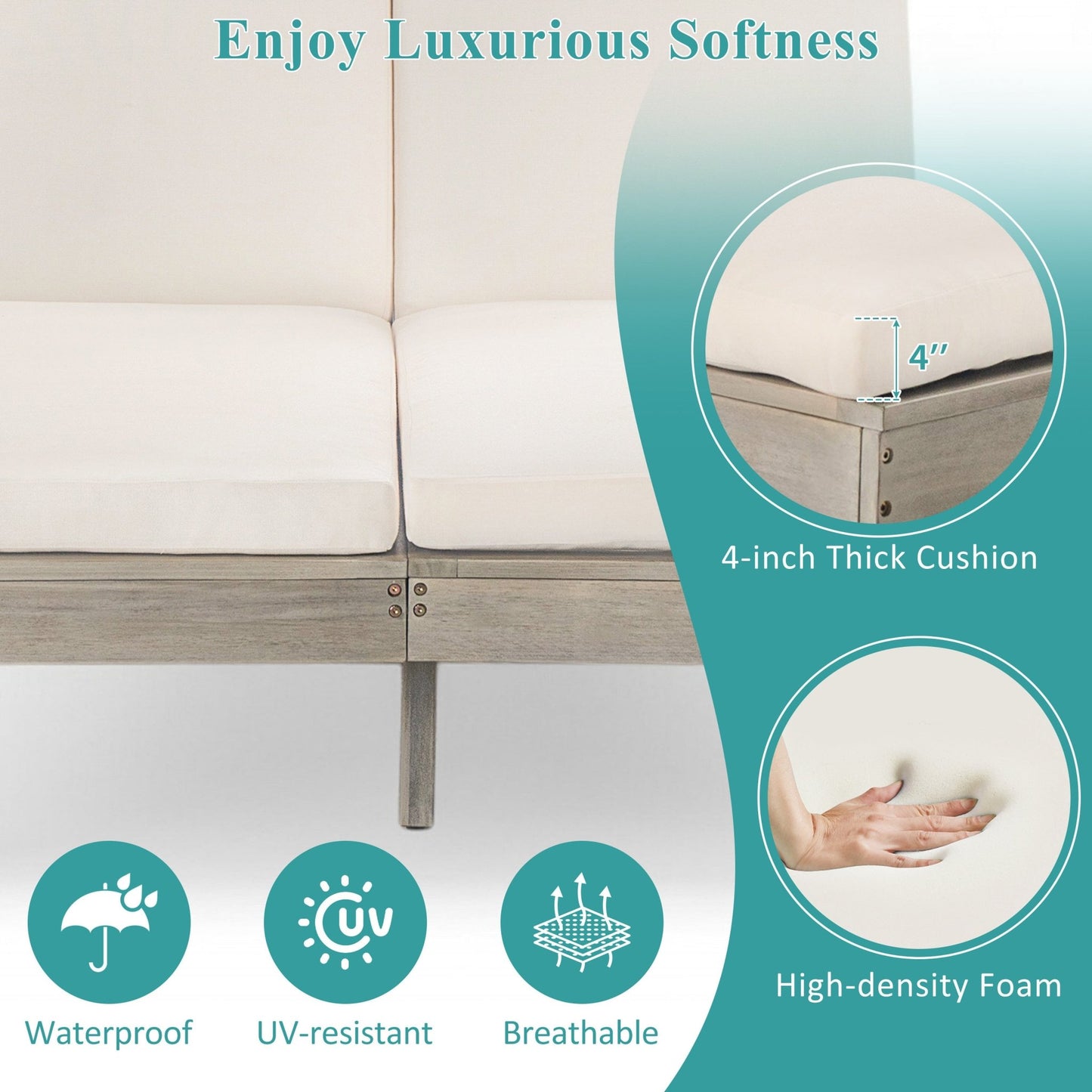 TREXM 5 - Position Adjustable Backrest Double Chaise Lounge Outdoor, Outdoor Chaise Lounge with Cushion and Folding Side Trays for 2 People, Patio Double Chaise Lounge for Poolside Garden, Gray - 1st Choice Furniture Direct