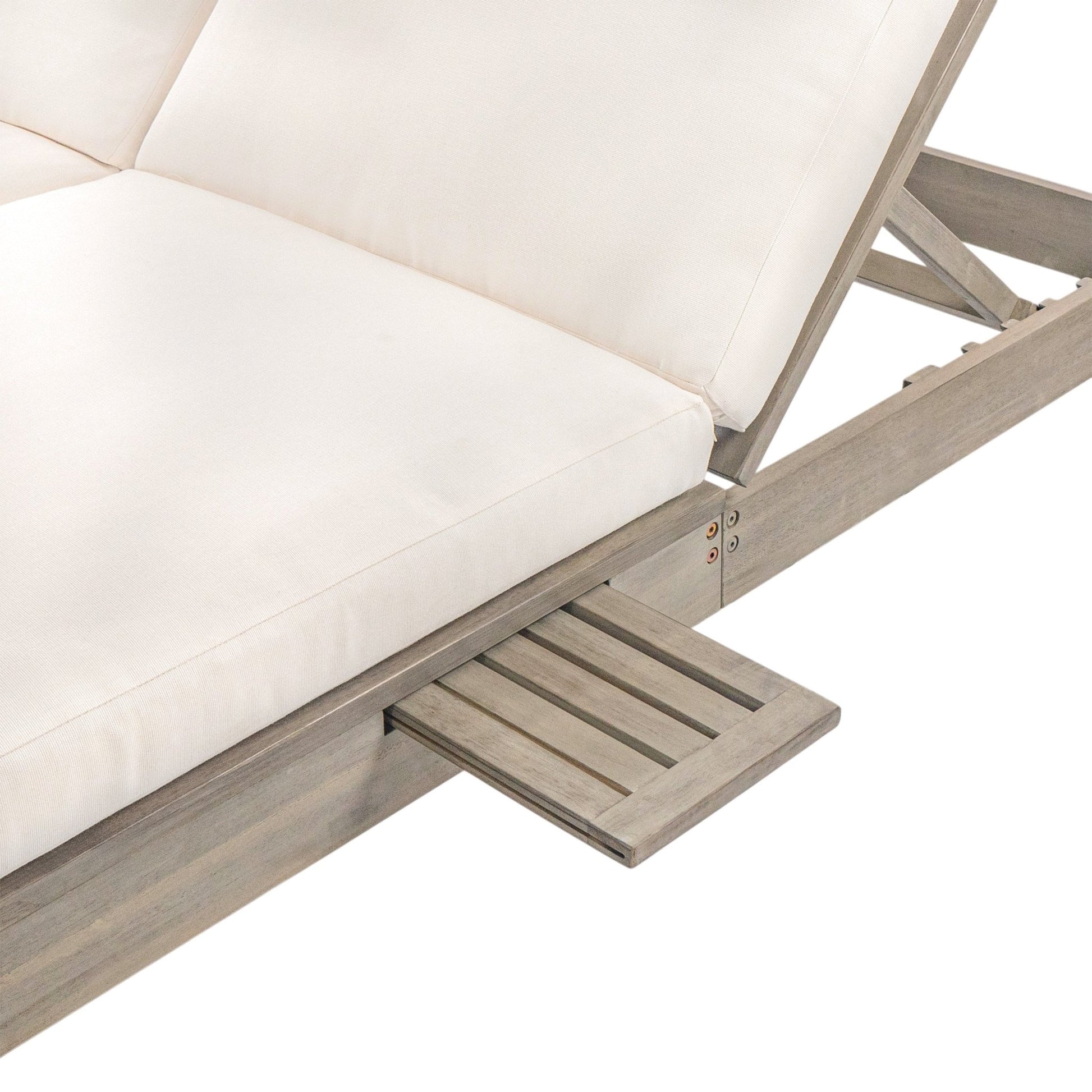 TREXM 5 - Position Adjustable Backrest Double Chaise Lounge Outdoor, Outdoor Chaise Lounge with Cushion and Folding Side Trays for 2 People, Patio Double Chaise Lounge for Poolside Garden, Gray - 1st Choice Furniture Direct