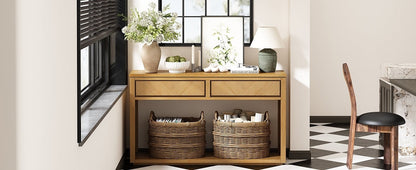 TREXM 55' Console Table, Rustic Wooden Entryway Table with Storage Drawers and Open Shelf, Elegant Sofa Table for Hallway and Living Room (Natural) - 1st Choice Furniture Direct