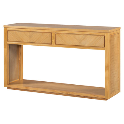 TREXM 55' Console Table, Rustic Wooden Entryway Table with Storage Drawers and Open Shelf, Elegant Sofa Table for Hallway and Living Room (Natural) - 1st Choice Furniture Direct
