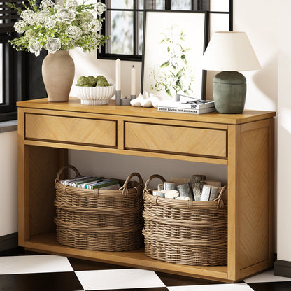 TREXM 55' Console Table, Rustic Wooden Entryway Table with Storage Drawers and Open Shelf, Elegant Sofa Table for Hallway and Living Room (Natural) - 1st Choice Furniture Direct