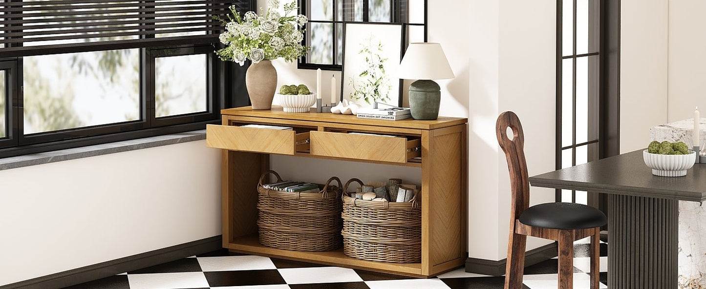 TREXM 55' Console Table, Rustic Wooden Entryway Table with Storage Drawers and Open Shelf, Elegant Sofa Table for Hallway and Living Room (Natural) - 1st Choice Furniture Direct