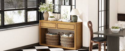 TREXM 55' Console Table, Rustic Wooden Entryway Table with Storage Drawers and Open Shelf, Elegant Sofa Table for Hallway and Living Room (Natural) - 1st Choice Furniture Direct