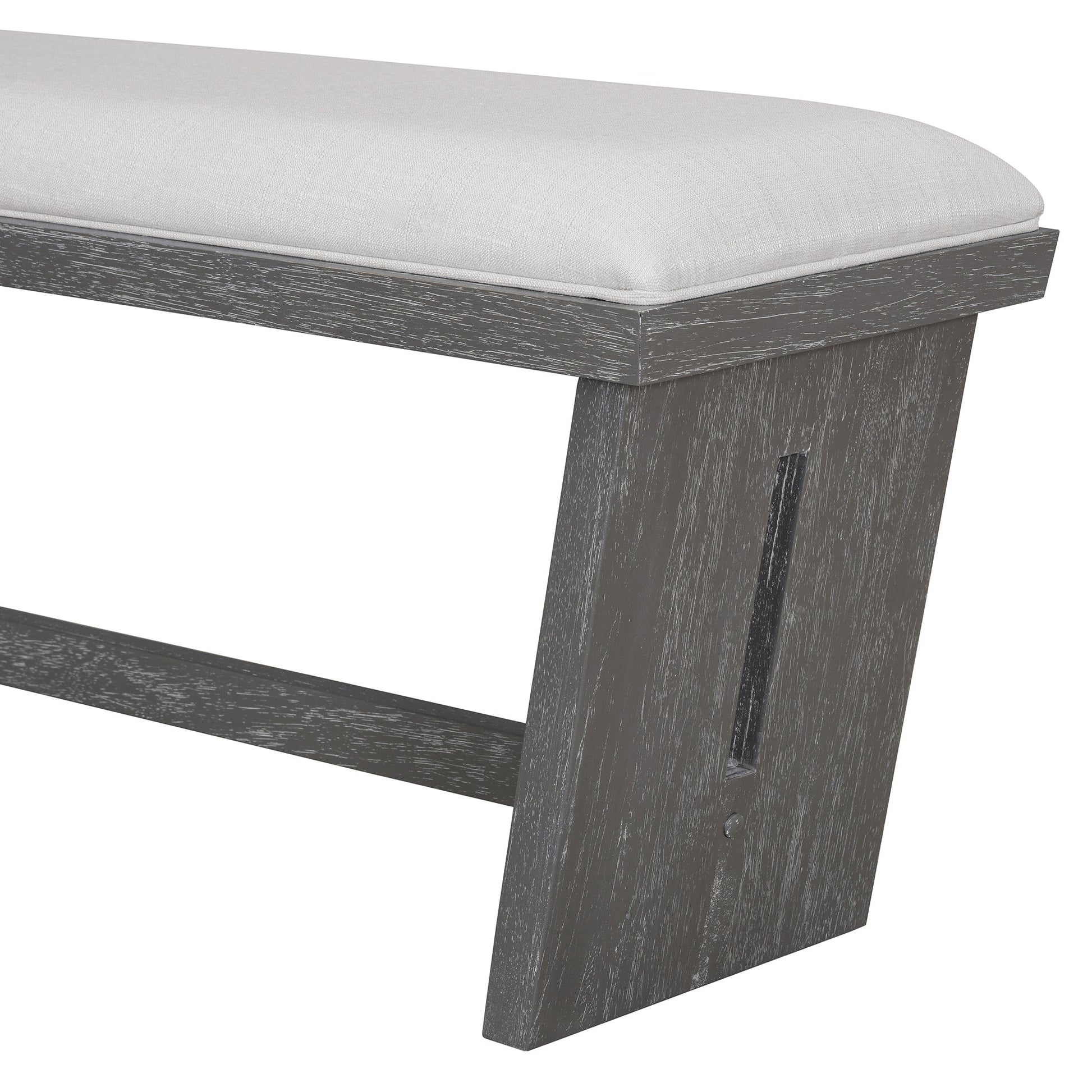 TREXM 6 - Piece Retro Dining Table Set for 6, 60' Wood Kitchen Table and Chairs Set of 4 with Bench Designed Trestle Base for kitchen & Dining Room (Gray) - 1st Choice Furniture Direct