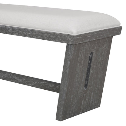 TREXM 6 - Piece Retro Dining Table Set for 6, 60' Wood Kitchen Table and Chairs Set of 4 with Bench Designed Trestle Base for kitchen & Dining Room (Gray) - 1st Choice Furniture Direct