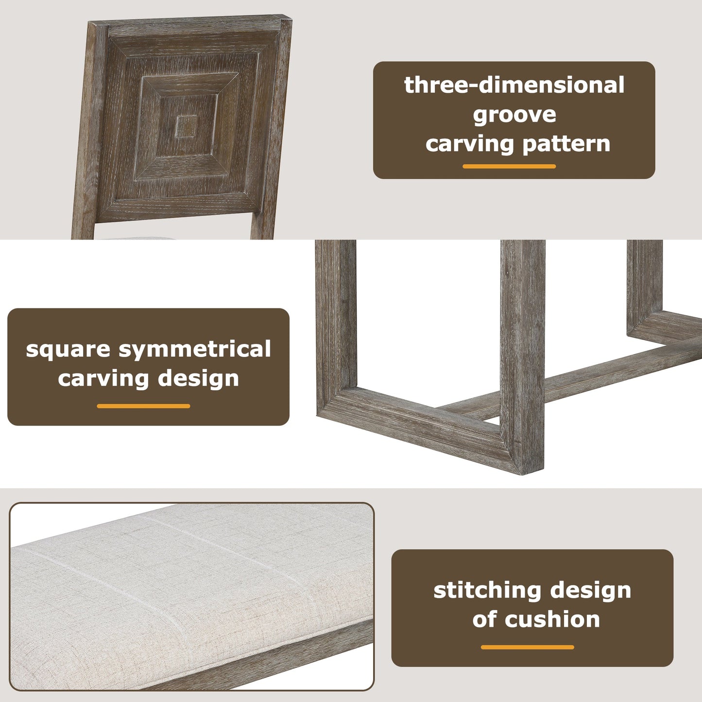 TREXM 6 - Piece Retro Dining Table Set for 6, 60' Wood Kitchen Table and Chairs Set of 4 with Bench Designed Trestle Base for kitchen & Dining Room (Gray) - 1st Choice Furniture Direct