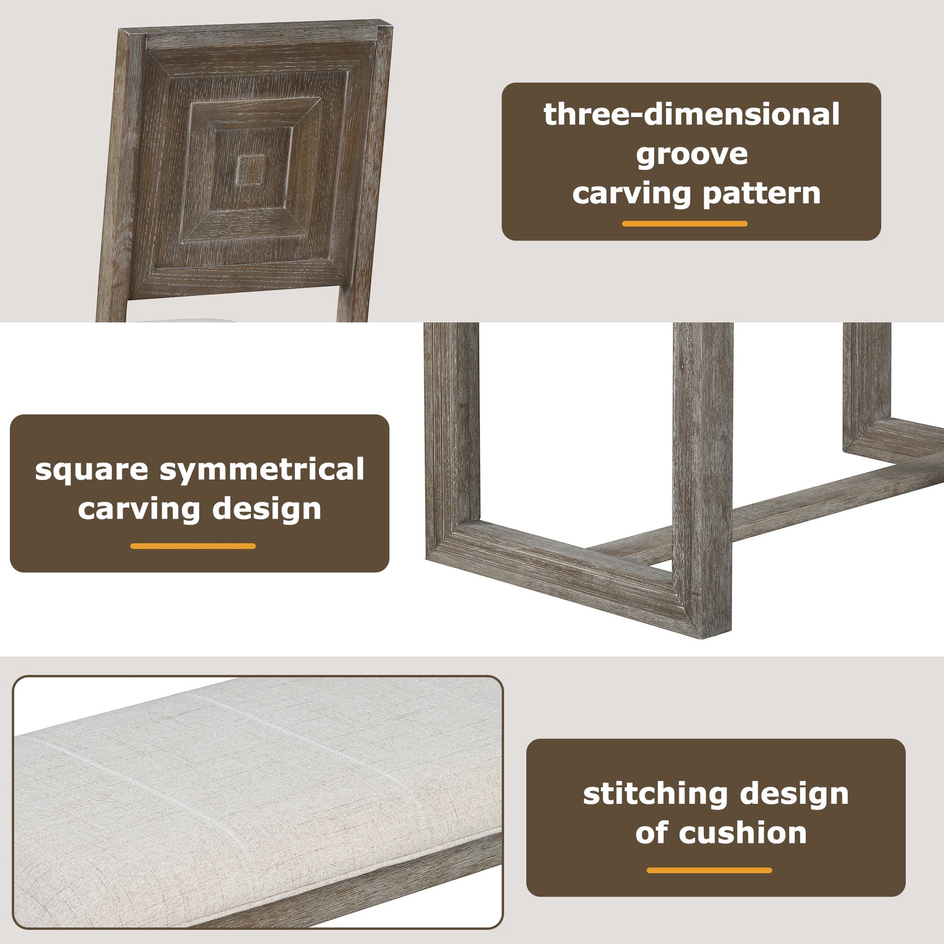 TREXM 6 - Piece Retro Dining Table Set for 6, 60' Wood Kitchen Table and Chairs Set of 4 with Bench Designed Trestle Base for kitchen & Dining Room (Gray) - 1st Choice Furniture Direct