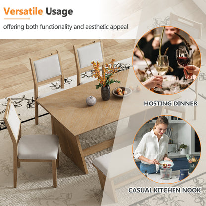 TREXM 6 - Piece Retro Dining Table Set for 6, 60' Wood Kitchen Table and Chairs Set of 4 with Bench Designed Trestle Base for kitchen & Dining Room (Natural Wood Wash) - 1st Choice Furniture Direct
