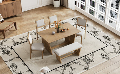 TREXM 6 - Piece Retro Dining Table Set for 6, 60' Wood Kitchen Table and Chairs Set of 4 with Bench Designed Trestle Base for kitchen & Dining Room (Natural Wood Wash) - 1st Choice Furniture Direct