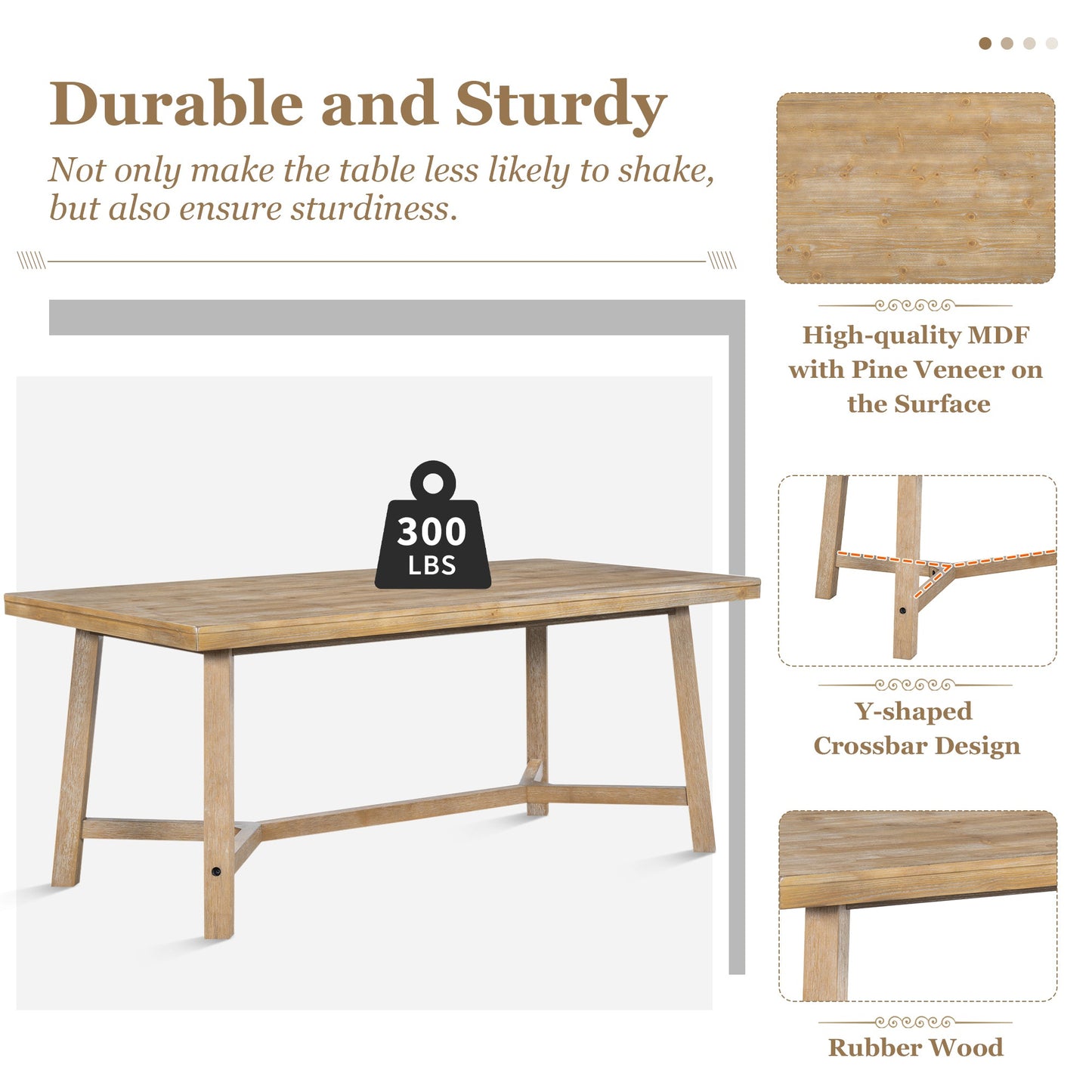 TREXM 6 - piece Retro Farmhouse Style Dining Set, Rectangular Table and 4 Upholstered Chairs with Rattan and Bench for Dining Room and Kitchen (Natural Wood Wash) - 1st Choice Furniture Direct