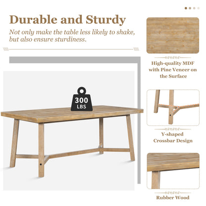 TREXM 6 - piece Retro Farmhouse Style Dining Set, Rectangular Table and 4 Upholstered Chairs with Rattan and Bench for Dining Room and Kitchen (Natural Wood Wash) - 1st Choice Furniture Direct