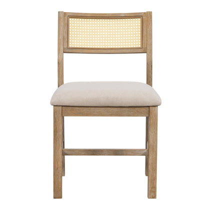 TREXM 6 - piece Retro Farmhouse Style Dining Set, Rectangular Table and 4 Upholstered Chairs with Rattan and Bench for Dining Room and Kitchen (Natural Wood Wash) - 1st Choice Furniture Direct