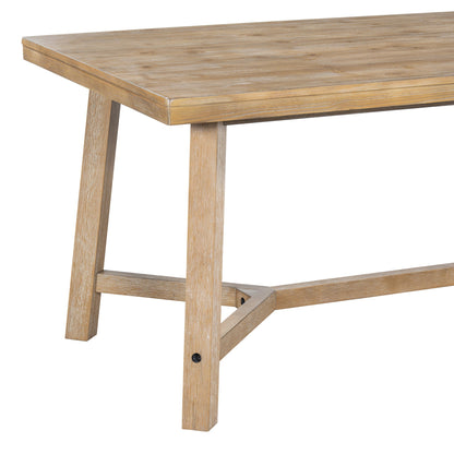 TREXM 6 - piece Retro Farmhouse Style Dining Set, Rectangular Table and 4 Upholstered Chairs with Rattan and Bench for Dining Room and Kitchen (Natural Wood Wash) - 1st Choice Furniture Direct