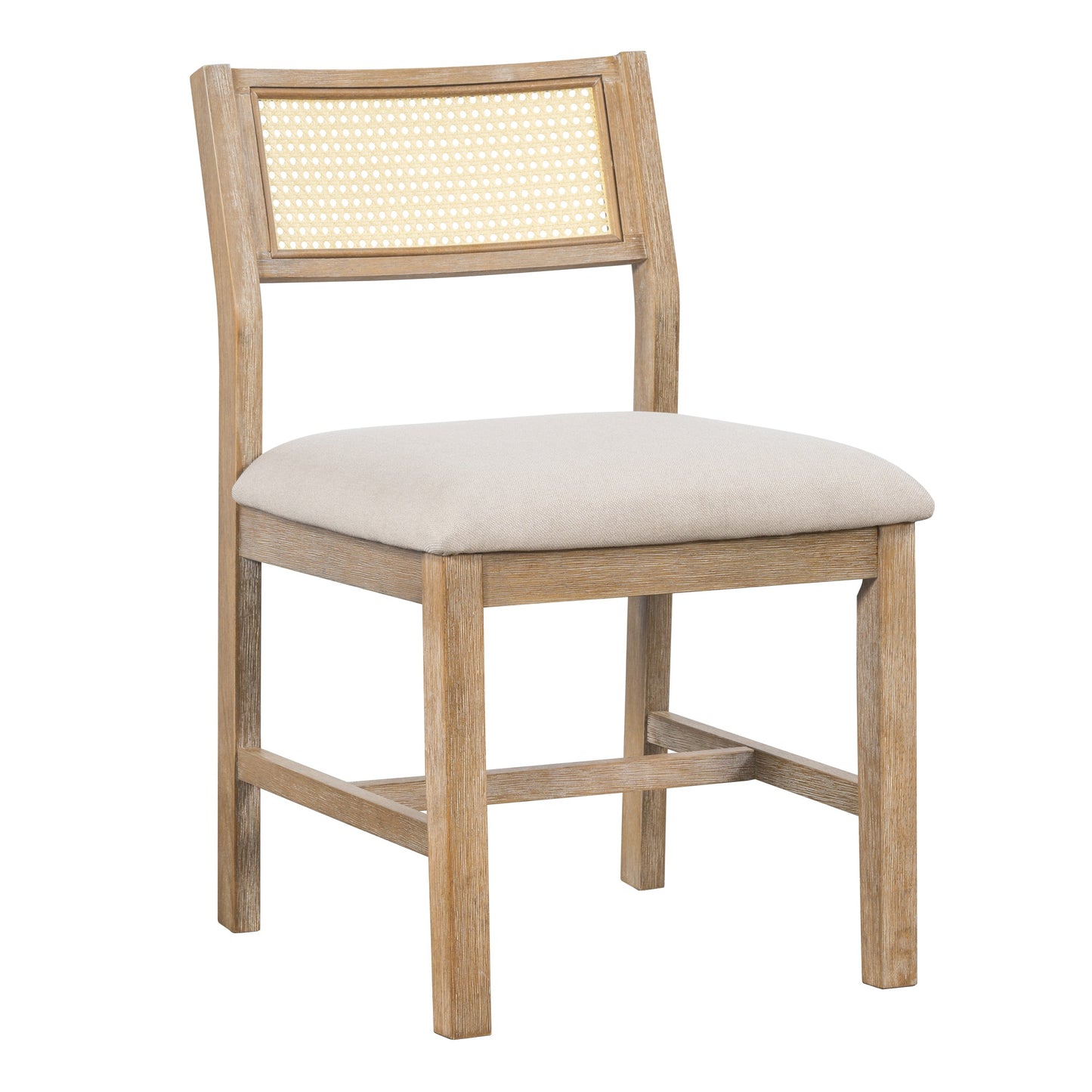 TREXM 6 - piece Retro Farmhouse Style Dining Set, Rectangular Table and 4 Upholstered Chairs with Rattan and Bench for Dining Room and Kitchen (Natural Wood Wash) - 1st Choice Furniture Direct