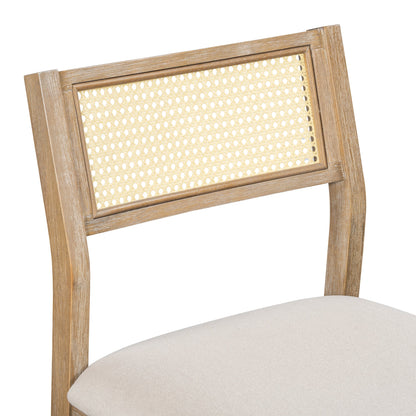 TREXM 6 - piece Retro Farmhouse Style Dining Set, Rectangular Table and 4 Upholstered Chairs with Rattan and Bench for Dining Room and Kitchen (Natural Wood Wash) - 1st Choice Furniture Direct