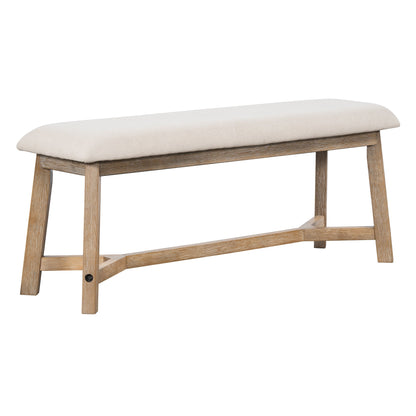 TREXM 6 - piece Retro Farmhouse Style Dining Set, Rectangular Table and 4 Upholstered Chairs with Rattan and Bench for Dining Room and Kitchen (Natural Wood Wash) - 1st Choice Furniture Direct