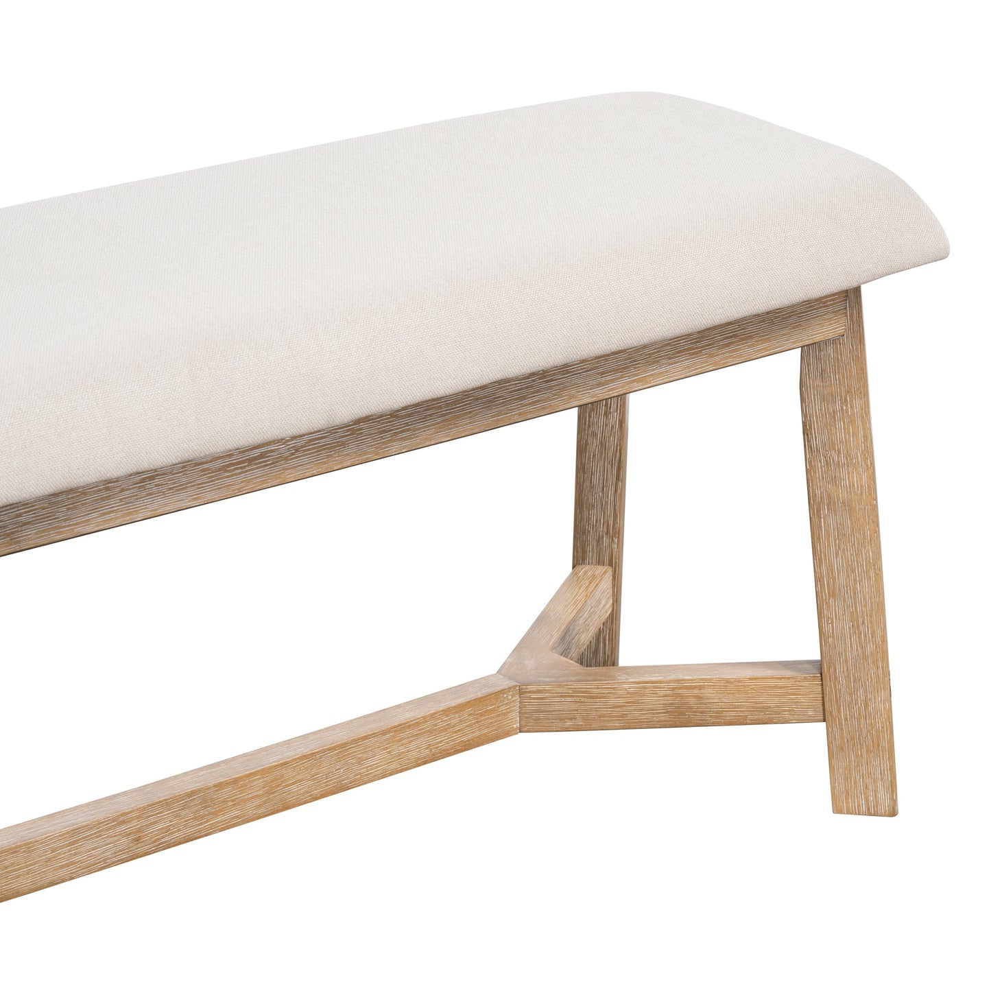 TREXM 6 - piece Retro Farmhouse Style Dining Set, Rectangular Table and 4 Upholstered Chairs with Rattan and Bench for Dining Room and Kitchen (Natural Wood Wash) - 1st Choice Furniture Direct