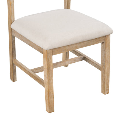 TREXM 6 - piece Retro Farmhouse Style Dining Set, Rectangular Table and 4 Upholstered Chairs with Rattan and Bench for Dining Room and Kitchen (Natural Wood Wash) - 1st Choice Furniture Direct