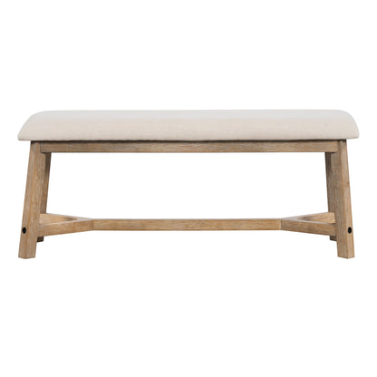 TREXM 6 - piece Retro Farmhouse Style Dining Set, Rectangular Table and 4 Upholstered Chairs with Rattan and Bench for Dining Room and Kitchen (Natural Wood Wash) - 1st Choice Furniture Direct