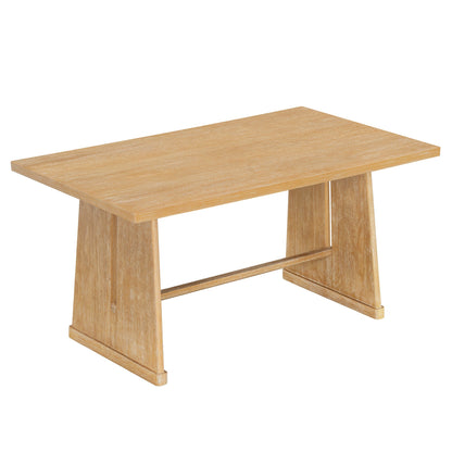 TREXM 6 - Piece Rustic Farmhouse Dining Table Set with Wire Brushed Design, Rectangular Dining Table with Trapezoid Legs, 4 Upholstered Linen Chairs & 1 Padded Bench for Dining Room & Kitchen (Natural) - 1st Choice Furniture Direct