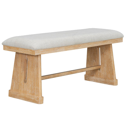 TREXM 6 - Piece Rustic Farmhouse Dining Table Set with Wire Brushed Design, Rectangular Dining Table with Trapezoid Legs, 4 Upholstered Linen Chairs & 1 Padded Bench for Dining Room & Kitchen (Natural) - 1st Choice Furniture Direct