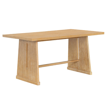 TREXM 6 - Piece Rustic Farmhouse Dining Table Set with Wire Brushed Design, Rectangular Dining Table with Trapezoid Legs, 4 Upholstered Linen Chairs & 1 Padded Bench for Dining Room & Kitchen (Natural) - 1st Choice Furniture Direct