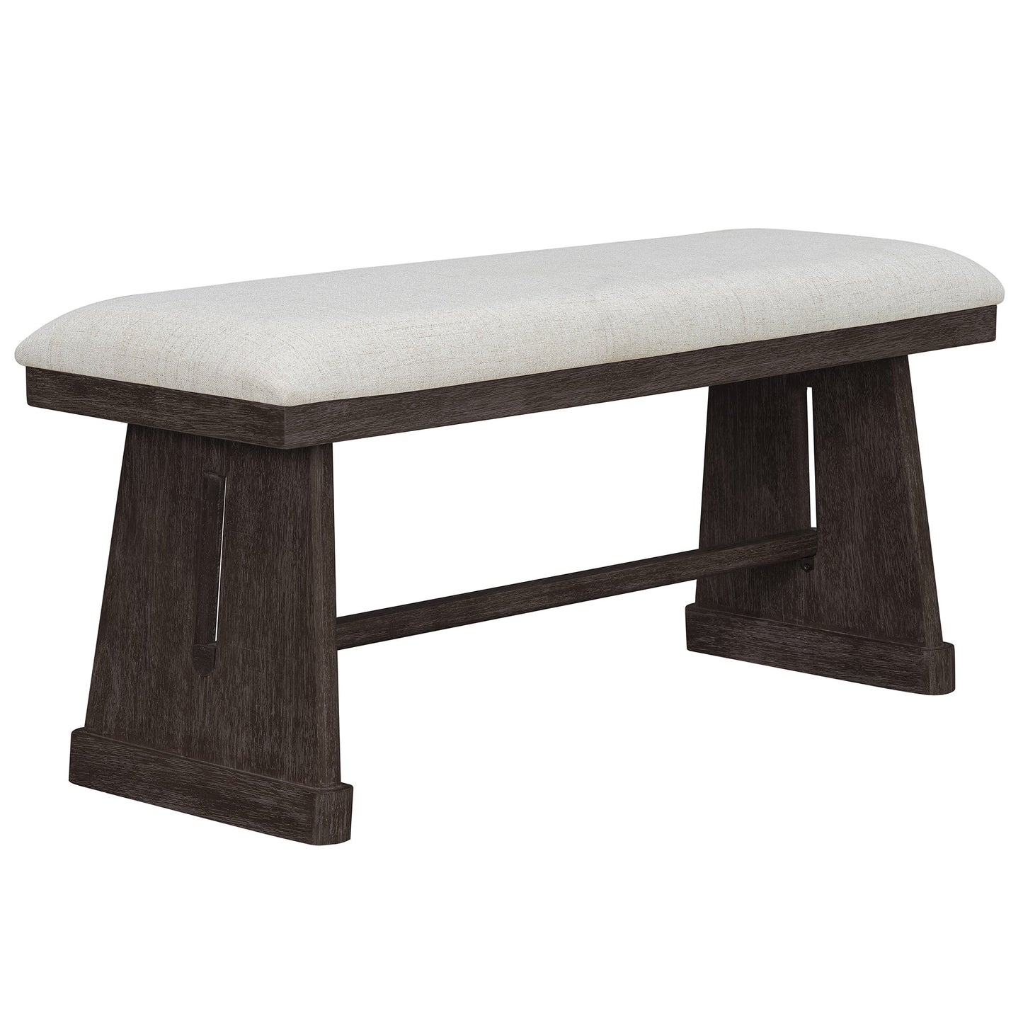 TREXM 6 - Piece Rustic Farmhouse Dining Table Set with Wire Brushed Design, Rectangular Dining Table with Trapezoid Legs, 4 Upholstered Linen Chairs & 1 Padded Bench for Dining Room & Kitchen (Espresso) - 1st Choice Furniture Direct